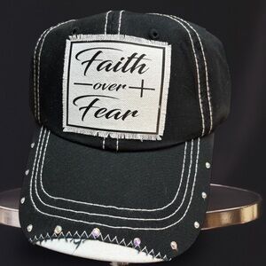 Black Faith Over Fear Cap with Rhinestones